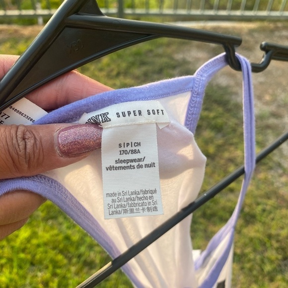 PINK white tank top , used​ - Picture 6 of 7